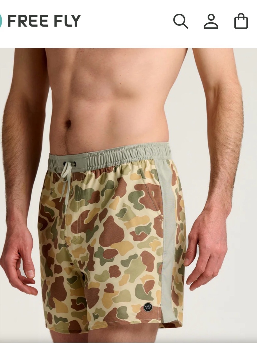 Free Fly Apparel Men’s Camo Athletic BoardShorts - Beige, Green & Brown